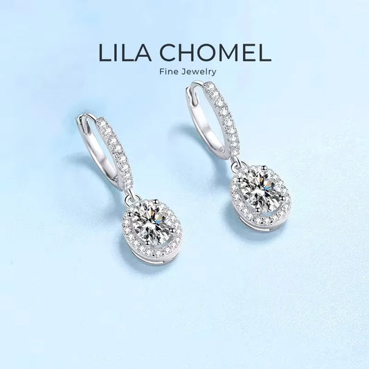 Wedding Jewelry 18K White Gold Drop Earrings Women Engagement D Color VVS1 1/2CT Oval Moissanite Diamond Girl Birthday Gift