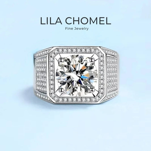 Engagement Men's 18K White Gold Wedding Band 5Carat Moissanite Diamond Men Rings Boyfriend Birthday Gift Husband Valentine's Day