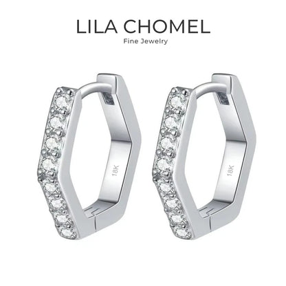 Women Birthday Gift 18K White Gold Hoop Earrings Geometric Hexagonal 0.4CT Moissanite Diamond PT950 Platinum Girl Fine Jewelry