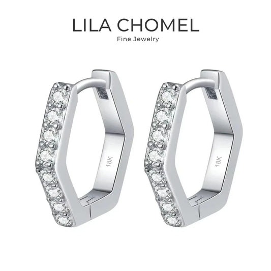Women Birthday Gift 18K White Gold Hoop Earrings Geometric Hexagonal 0.4CT Moissanite Diamond PT950 Platinum Girl Fine Jewelry