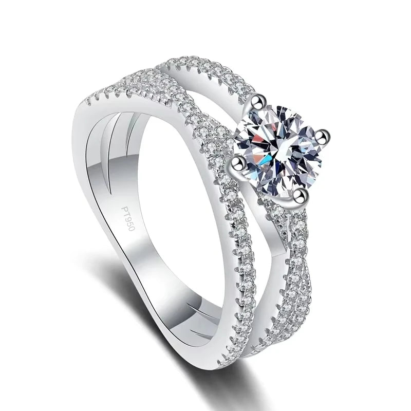 Wedding Band Platinum PT950 Cross Rings for Women Engagement VVS1 D Color 1ct Moissanite Diamond Girl Birthday Gift Fine Jewelry