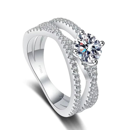 Wedding Band Platinum PT950 Cross Rings for Women Engagement VVS1 D Color 1ct Moissanite Diamond Girl Birthday Gift Fine Jewelry