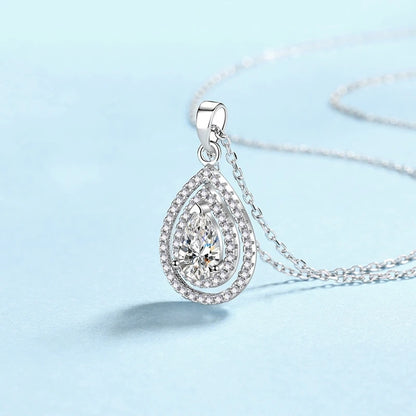 Valentine's Day White Gold 18K Necklaces Women Wedding Fine Jewelry 1CT Moissanite Diamond Water Drop Pendant Girl Birthday Gift