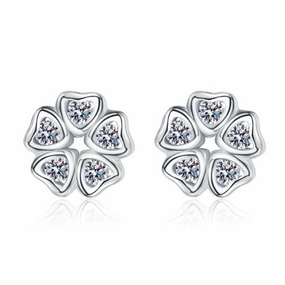 Daughter Adult's Day Platinum PT950 Women Wedding Flower Earplug Stud Earrings 0.25CT Moissanite Diamond Girl Birthday Gift INS