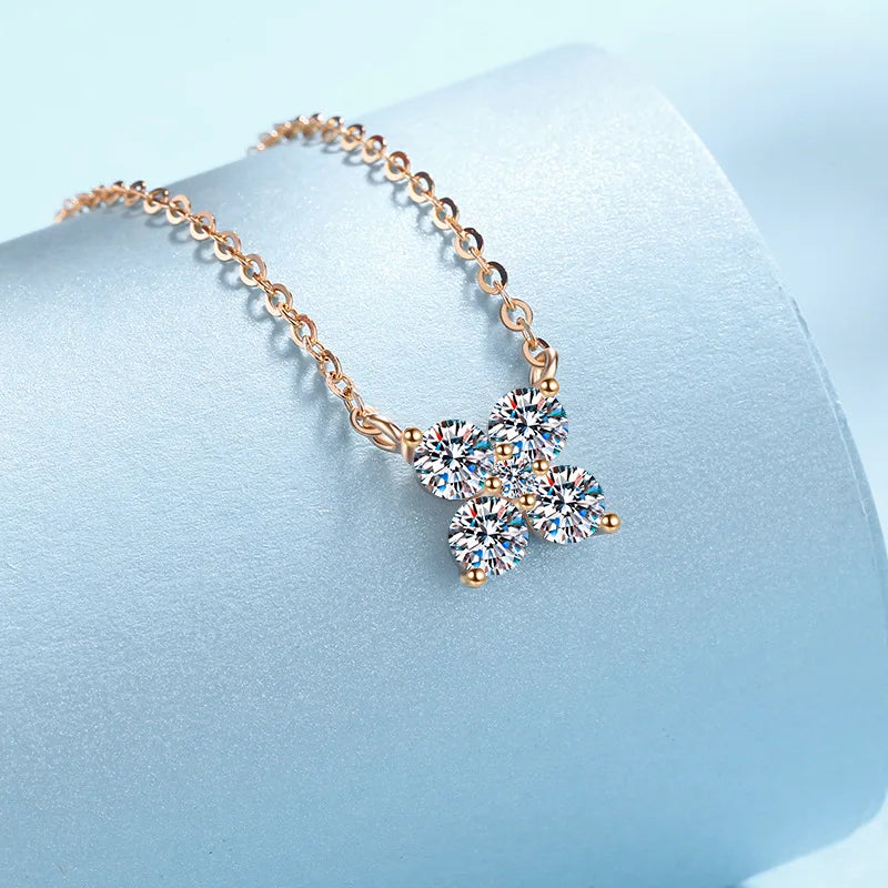 Colares de ouro rosa 18K para namorada, joias finas para casamento, dia dos namorados, 1,26 ct, diamante moissanite, presente de aniversário para filha