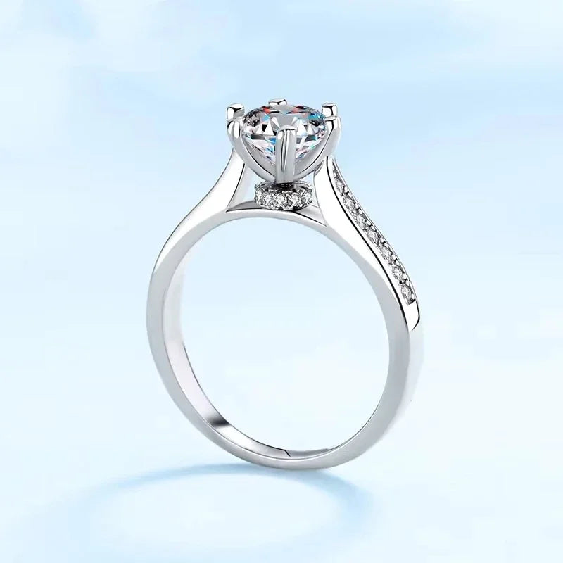 Aliança de casamento feminina em ouro branco 18K, 1 ct, moissanita, diamante, presente de aniversário para meninas, anéis PT950, platina, dia dos namorados