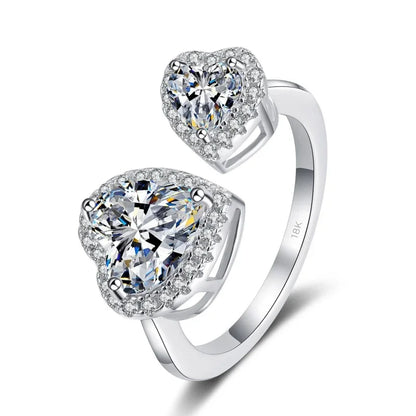 WOMEN Double Heart 18K White Gold Wedding Band VVS1 D Color 2.5CT Moissanite Diamond Valentine's Day Girl Birthday Gift Rings