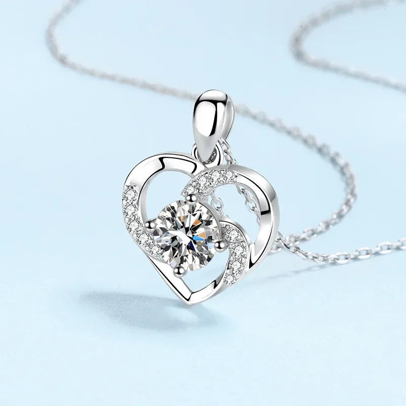 Colar de coração de platina PT950 para presente de aniversário de namorada, joia de casamento para filha, diamante moissanita 0,8 ct, dia dos namorados