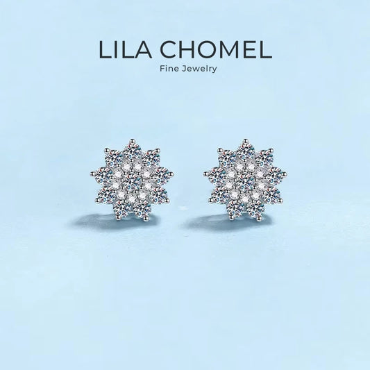 Classic Platinum PT950 Flower Earplug Stud Earrings Women Wedding Jewelry 0.708Carat Moissanite Diamond Girlfriend Birthday Gift