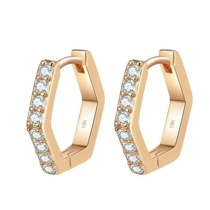 Women Valentine's Day 18K Rose Gold Wedding Hoop Earrings Geometric Hexagonal 0.4CT Moissanite Diamond Girl Friend Birthday Gift