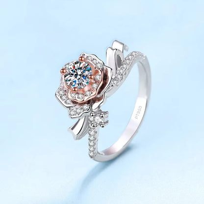 Classic Rose Gold and Platinum PT950 Rings for Women Engagement 0.5 Carat Moissanite Diamond Wedding Band Girl Birthday Gift ins