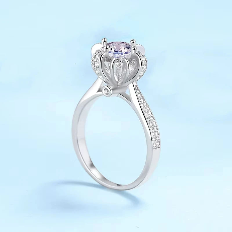 Women Wedding Band 18K White Gold Crown Rings VVS D Color 1CT Moissanite Diamond Girl Birthday Gift Lady Engagement Fine Jewelry