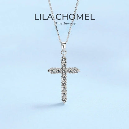 Colar de cruz de ouro branco 18K para presente de Natal e aniversário feminino, joia fina de platina com diamante moissanita PT950 para dia dos namorados