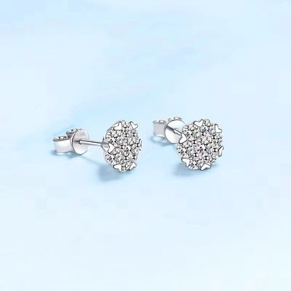 Brincos de orelha de ouro branco 18K para presente de aniversário e filha, brincos de pino para mulheres, noivado, 7 diamantes de moissanita, joias finas para casamento