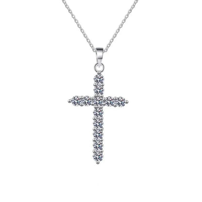 Colar de cruz de ouro branco 18K para presente de Natal e aniversário feminino, joia fina de platina com diamante moissanita PT950 para dia dos namorados