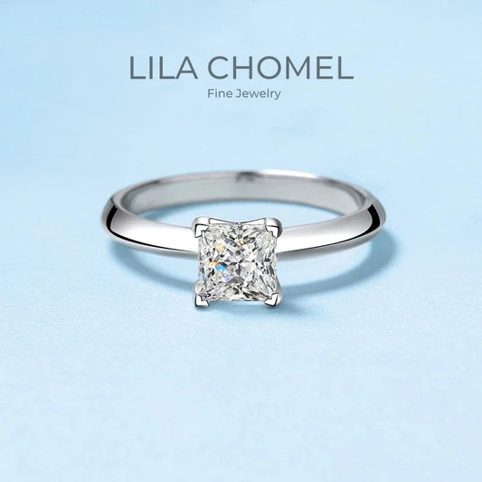 Fine Jewelry Wedding Band PT950 Platinum Square VVS1 D Color 1/2CT Moissanite Diamond Women Engagement Rings Girl Birthday Gift