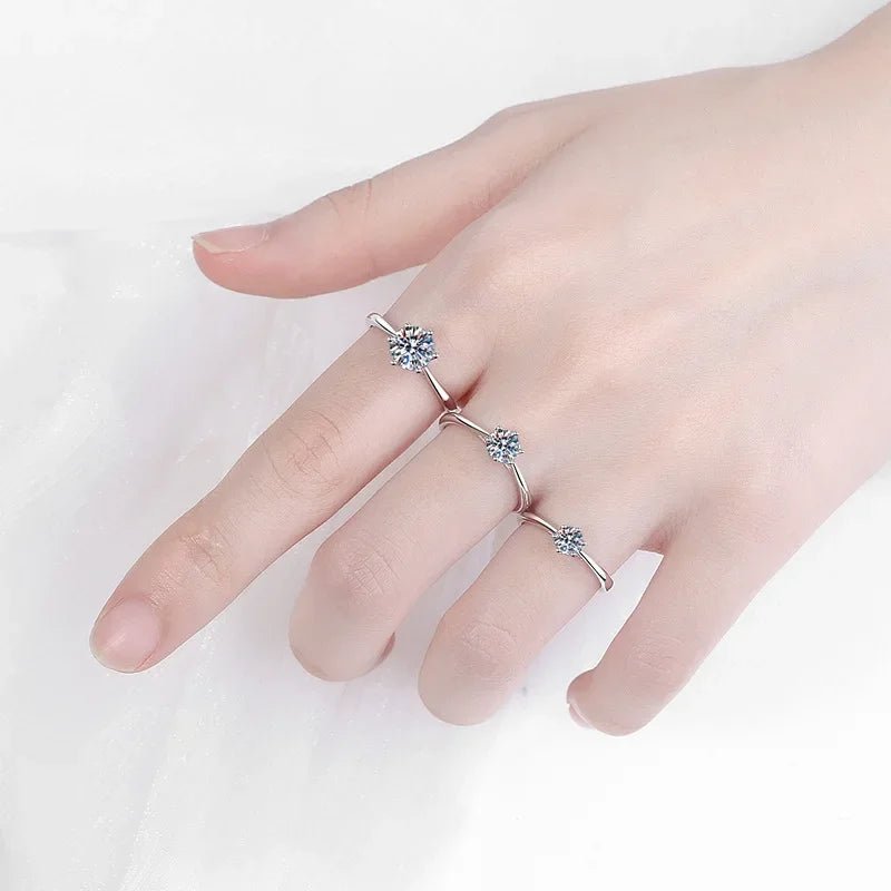 Women Engagement 18K White Gold Wedding Band 0.5/1/2CT VVS1 D Color Moissanite Diamond Girl Birthday Gift Rings Valentine's Day