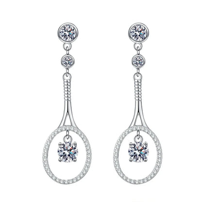 Women Valentine's Day 18K White Gold Tennis Racket Shape Drop Earrings 1CT Moissanite Diamond PT950 Platinum Girl Birthday Gift