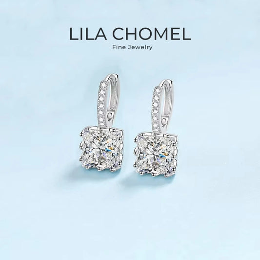 Girlfriend Birthday Gift Platinum PT950 Women's Wedding 1/2/4CT Square Moissanite Diamond Drop Earrings Jewelry Valentine's Day