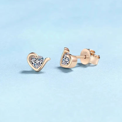 Heart Style 18K Rose Gold Stud Earrings for Women Moissanite Diamond 0.6ct Daughter Birthday Gift Fine Jewelry Girl Engagement