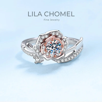 Designer Jewelry 18K White Gold Women Style VVS1 D Color 0.5 Carat Moissanite Diamond Rose Pronged Rings to Girlfriend or Wife