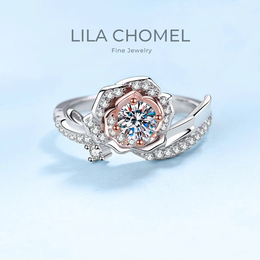 Designer Jewelry 18K White Gold Women Style VVS1 D Color 0.5 Carat Moissanite Diamond Rose Pronged Rings to Girlfriend or Wife