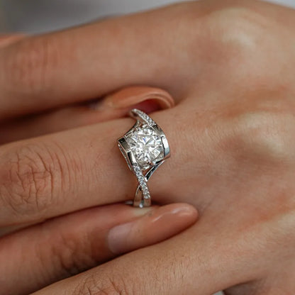 Girl Valentine's Day 18K White Gold Rings 0.5/1CT Moissanite Diamond Women Birthday Gift PT950 Platinum Wedding Band Jewelry