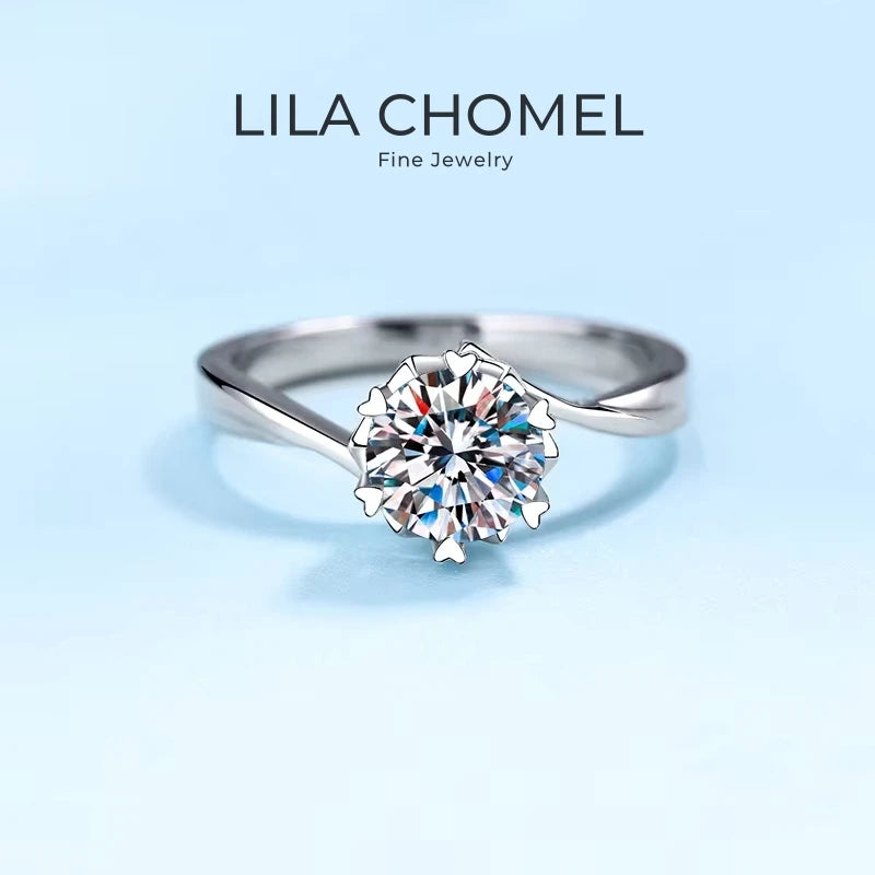 Women Wedding Band Twisted 18K White Gold Engagement Rings 0.5/1/2CT Moissanite Diamond Girlfriend Birthday Gift Fine Jewelry