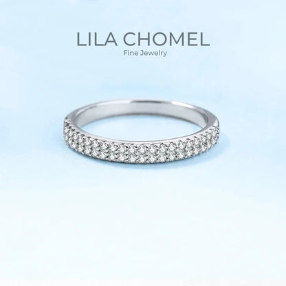 Classic Quality Platinum PT950 Womens Wedding Band Ring VVS1 DColor Brilliant Moissanite Double Row Diamond Luxury Gift for Girl