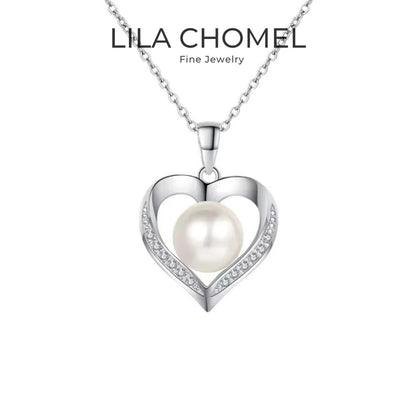 Girl Adult's Day White Gold 18K Necklaces 0.96CT Moissanite Diamond 9mm Pearl Heart Pendant Women PT950 Platinum Birthday Gift