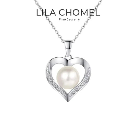 Girl Adult's Day White Gold 18K Necklaces 0.96CT Moissanite Diamond 9mm Pearl Heart Pendant Women PT950 Platinum Birthday Gift